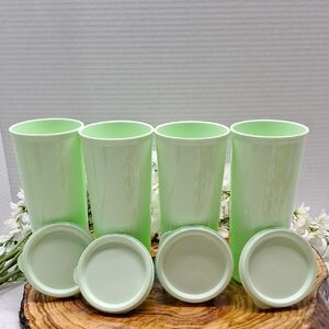 #AFG Set of Four TUPPERWARE Light Green Tumblers with Lids 16oz